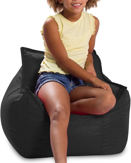 Posh Creations Bean Bag Chair Structured Comfy Seat Use for Gaming, Reading and Watching TV, Newport, Black - LeafyLoom