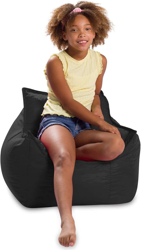 Posh Creations Bean Bag Chair Structured Comfy Seat Use for Gaming, Reading and Watching TV, Newport, Black - LeafyLoom