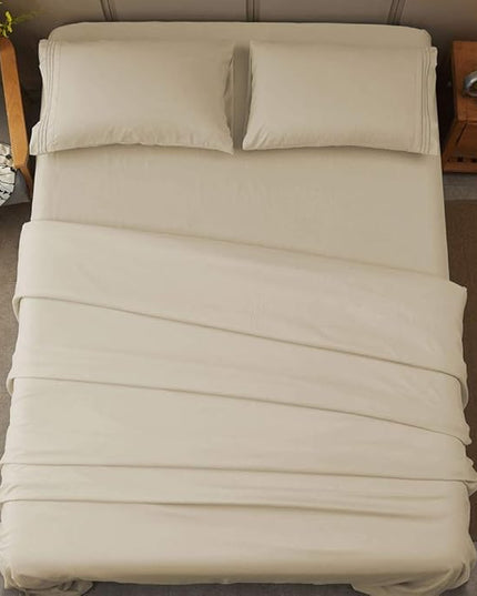 SONORO KATE Bed Sheet Set Super Soft Microfiber 1800 Thread Count Luxury Egyptian Sheets 16-Inch Deep Pocket，Wrinkle -4 Piece (Beige, Full) - LeafyLoom