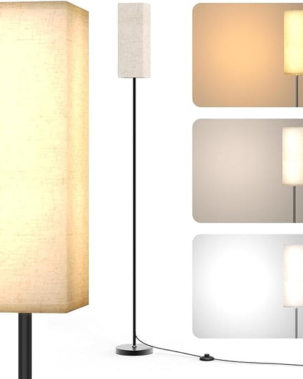 Living Room Floor Lamps, Square Floor Lamp Foot Control with 3 Color Temperatures, High Reading Light for Bedroom, Living Room, Office,Dimmable Lamps with 9W Bulb,Remote Control Not Included - LeafyLoom