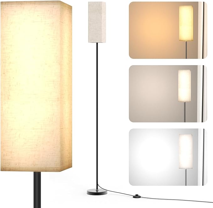 Living Room Floor Lamps, Square Floor Lamp Foot Control with 3 Color Temperatures, High Reading Light for Bedroom, Living Room, Office,Dimmable Lamps with 9W Bulb,Remote Control Not Included - LeafyLoom