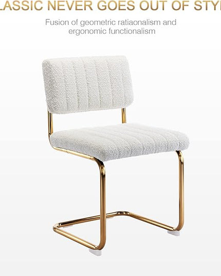 Zesthouse Mid Century Dining Chairs Set of 4, White Boucle Dining Room Chairs with Gold Legs, Upholstered Armless Accent Chairs Side Chairs for Living Room - LeafyLoom