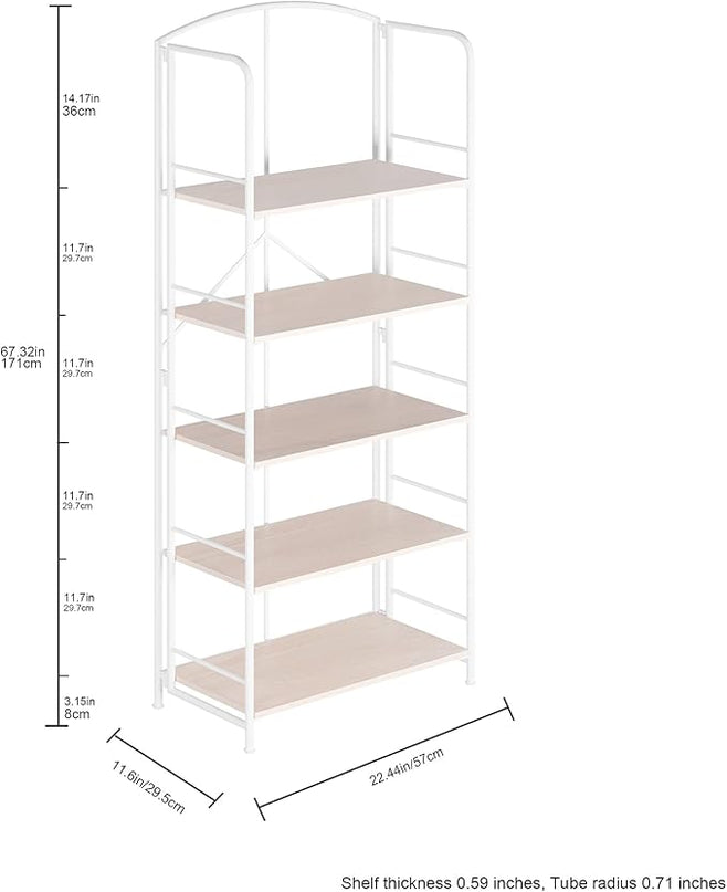 No Assembly Folding Bookshelf, Metal Book Shelf for Storage, Folding Bookcase for Office Organization and Storage (White, 5 Tiers) - LeafyLoom