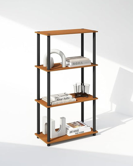 Furinno Turn-N-Tube 4-Tier Multipurpose Shelf Display Rack, Shelving Unit, Bookcase, Light Cherry/Black - LeafyLoom