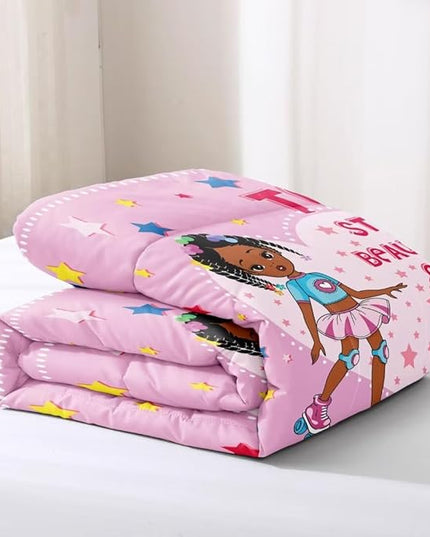 Black Ballerina Comforter Full Sets for Girls Toddle,Black Girl Magic Comforter Set for Teens Kids,African American Afro Girl Inspirational Bedding Sets - LeafyLoom