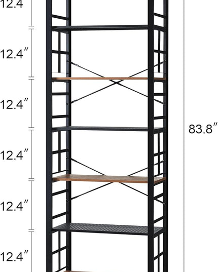HOMBAZAAR Bookshelf,7 Tier Tall Bookshelf with Metal Frame,Open Bookshelves and Bookcases,Industrial Book Shelf for Living Room,Home Office and Bedroom,Rustic Brown - LeafyLoom