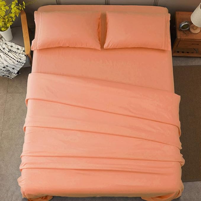 SONORO KATE Bed Sheet Set Super Soft Microfiber 1800 Thread Count Luxury Egyptian Sheets 16-Inch Deep Pocket，Wrinkle -3 Piece (Coral, Twin XL) - LeafyLoom