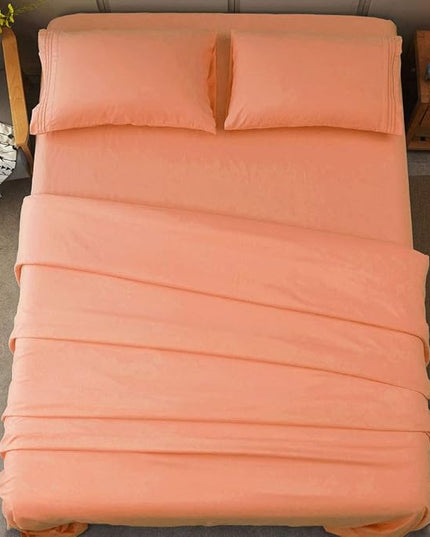 SONORO KATE Bed Sheet Set Super Soft Microfiber 1800 Thread Count Luxury Egyptian Sheets 16-Inch Deep Pocket，Wrinkle -4 Piece (Coral, Full) - LeafyLoom