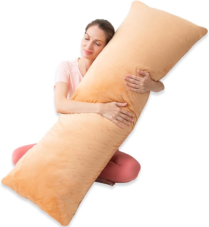 Body Pillows for Adults, Long Pillow for Bed, Firm Large Body Pillow with Velvet Cover for Side Sleeper, 20x54 Inches (Brown) - LeafyLoom
