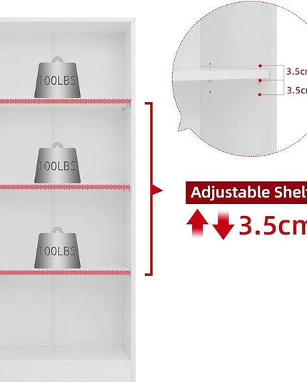 Sunon 4 Shelf Wood Bookcase Freestanding Display Shelf Adjustable Layers Bookshelf for Home Office Library Small Narrow Space (White, 4-Layers) - LeafyLoom