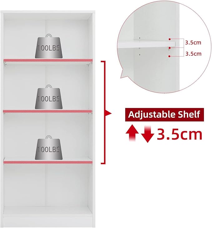 Sunon 4 Shelf Wood Bookcase Freestanding Display Shelf Adjustable Layers Bookshelf for Home Office Library Small Narrow Space (White, 4-Layers) - LeafyLoom