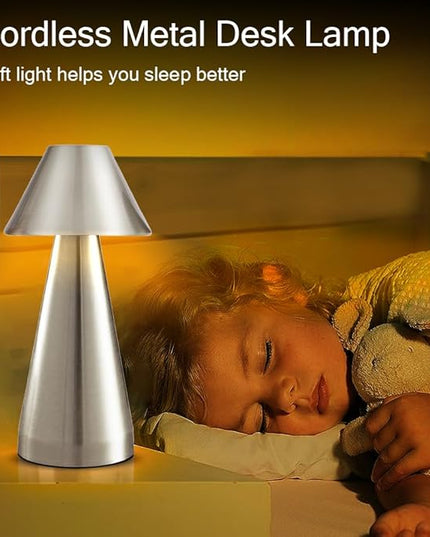 Portable Metal Desk Lamp, Cordless Metal LED Table Lamp,3 Color Touch Control Rechargeable Lamp,3-Levels Brightness Room Decor Desk Lamp,Bedside Lamp,Dining Room Lamp (Silver) - LeafyLoom