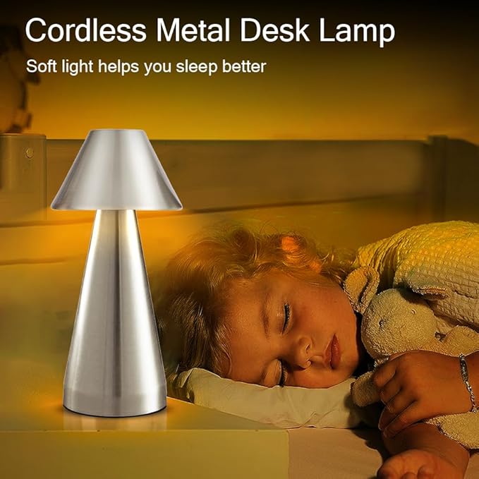 Portable Metal Desk Lamp, Cordless Metal LED Table Lamp,3 Color Touch Control Rechargeable Lamp,3-Levels Brightness Room Decor Desk Lamp,Bedside Lamp,Dining Room Lamp (Silver) - LeafyLoom