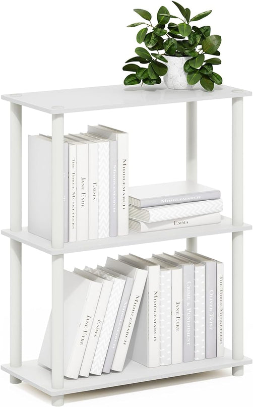 Furinno Turn-N-Tube 3-Tier Compact Multipurpose Shelf Display Rack, White/White - LeafyLoom