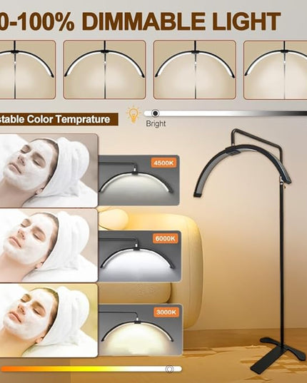 Eyelash LED Floor Light, Half Moon Lamp for Lash Extension, Lighting for Beauty, Skincare, Lashes, Eyebrows, Filming Content Creation (Black) - LeafyLoom