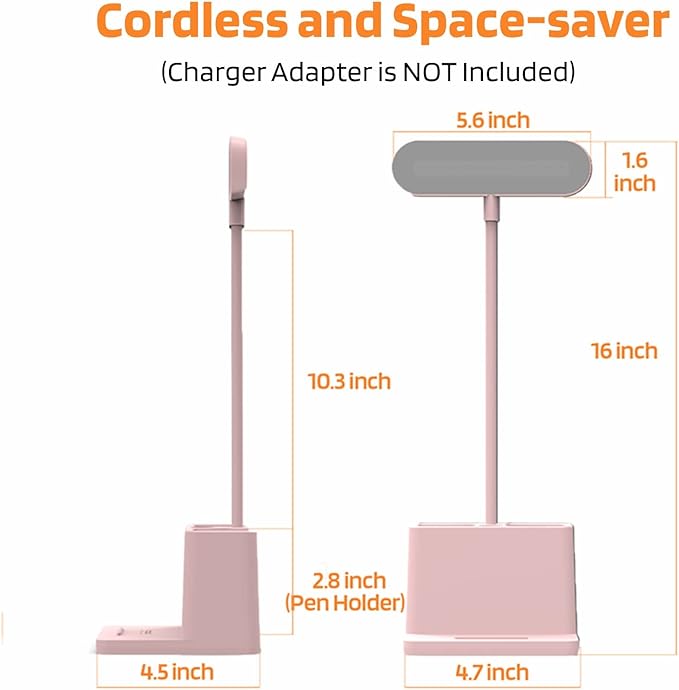 AXX Cute Desk Lamp, Pink Desk Light for Kids, Women, Teen Girls, LED Table Lamp for Bedroom Reading - Small, Rechargeable, Battery Operated, Adjustable - Office Accessories/College Essentials - LeafyLoom