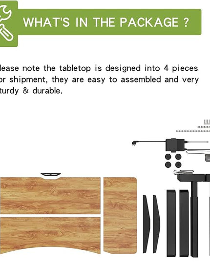 Radlove Dual Motors Height Adjustable 63 x 30 Electric Standing Desk with Curved Design Stand Up Table 4 Memory Keys, Computer Desk with Splice Board Home Office Desk, Light Brown Top + Black Frame - LeafyLoom