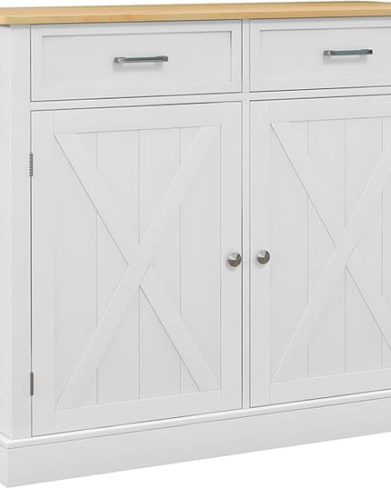HOMCOM Rolling Kitchen Island with Drop Leaf Wood Breakfast Bar, Farmhouse Kitchen Cart with 2 Drawers, Adjustable Shelves for Dining Room, White - LeafyLoom