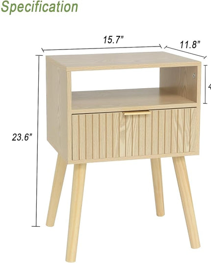 MaxSmeo Small Nightstand Wood Bedside Table with Drawer, Modern End Table for Bedroom and Small Spaces, Solid Wood Legs, Easy Assembly, Natural - LeafyLoom