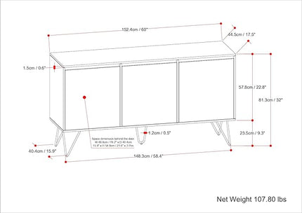 SIMPLIHOME Hunter SOLID MANGO WOOD and Iron 60 inch x 18 inch Rectangle Contemporary 3 Door Sideboard Buffet in Natural for The Dining Room and Kitchen - LeafyLoom