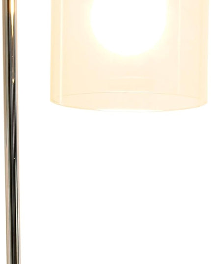 Simple Designs LD1036-CHR-LB 18.8" Industrial Bronson Antique Style Iron Lantern Desk Table Lamp with Glass Shade for Home Décor, Office, Living Room, Bedroom, Chrome, with Feit LED Bulb Included - LeafyLoom
