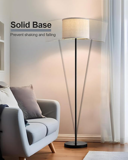 Oneach 61" Farmhouse Industrial Floor Lamp for Living Room Standing Floor Lamp Rustic Floor Lamps for Living Room Bedroom Tall Lamps with Rotary Switch for Bedroom with Natural Linen Lamp Shade - LeafyLoom