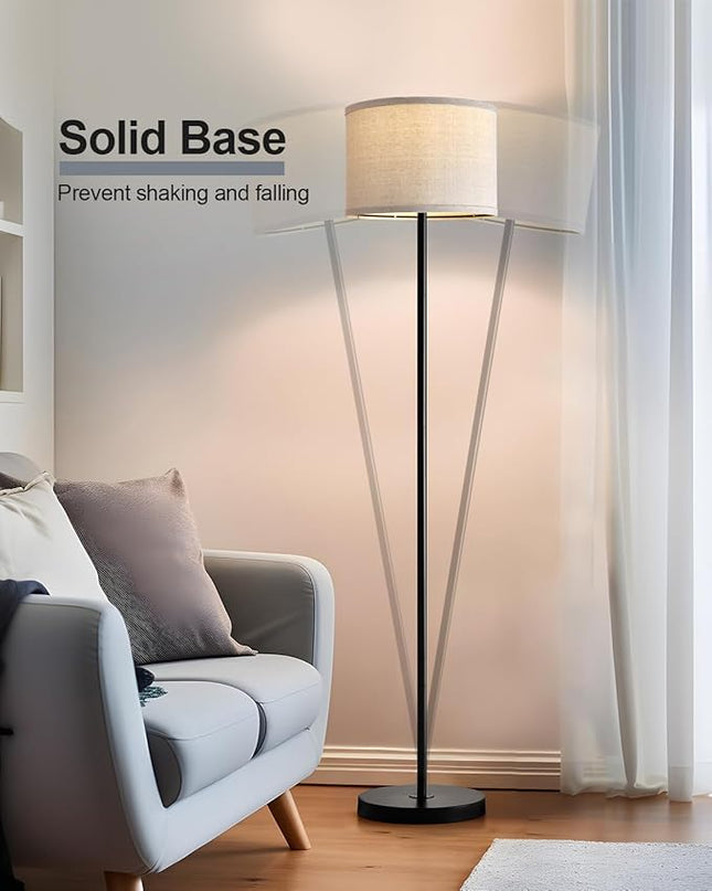 Oneach 61" Farmhouse Industrial Floor Lamp for Living Room Standing Floor Lamp Rustic Floor Lamps for Living Room Bedroom Tall Lamps with Rotary Switch for Bedroom with Natural Linen Lamp Shade - LeafyLoom