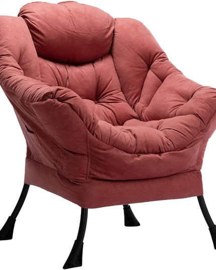 HollyHOME Fabric Large Lazy Chair, Accent Reading Chair, Cozy Lounge Chair with Armrest, Leisure Sofa Chair for Living Room, Bedroom, Dorm, Brick Red - LeafyLoom