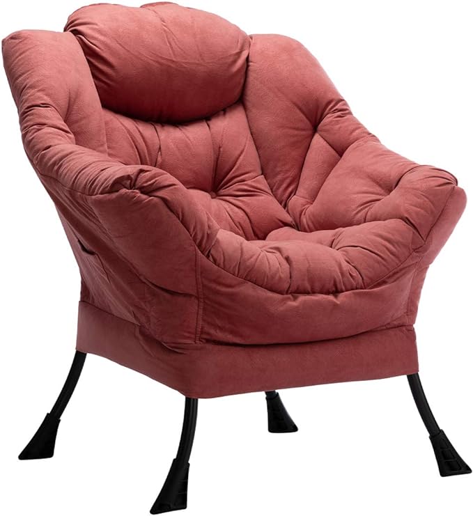 HollyHOME Fabric Large Lazy Chair, Accent Reading Chair, Cozy Lounge Chair with Armrest, Leisure Sofa Chair for Living Room, Bedroom, Dorm, Brick Red - LeafyLoom