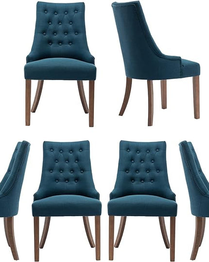 COLAMY Wingback Upholstered Dining Chairs Set of 6, Fabric Side Dining Room Chairs with Tufted Button, Living Room Chairs for Home Kitchen- Dark Blue - LeafyLoom