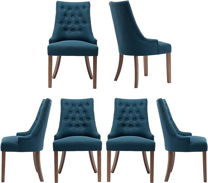 COLAMY Wingback Upholstered Dining Chairs Set of 6, Fabric Side Dining Room Chairs with Tufted Button, Living Room Chairs for Home Kitchen- Dark Blue - LeafyLoom