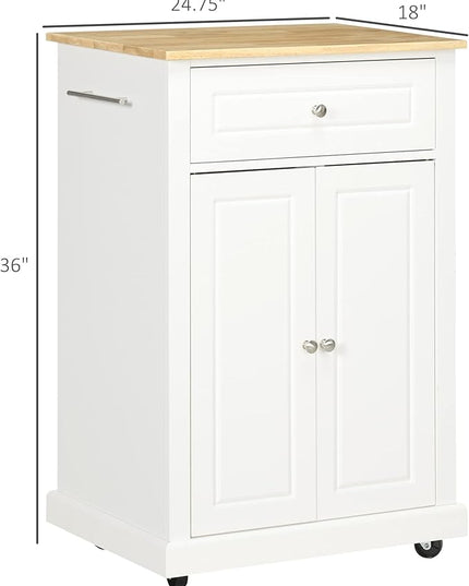 HOMCOM Rolling Kitchen Island Cart, Portable Serving Trolley Table with Drawer, Adjustable Shelf and 2 Towel Racks, Cream White - LeafyLoom