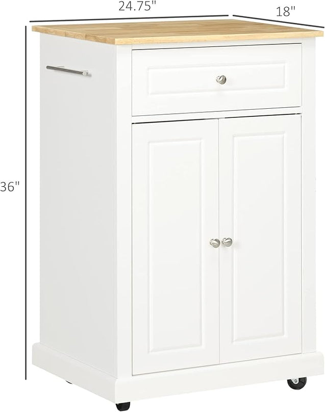 HOMCOM Rolling Kitchen Island Cart, Portable Serving Trolley Table with Drawer, Adjustable Shelf and 2 Towel Racks, Cream White - LeafyLoom