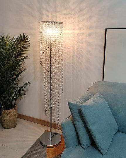 Silver Crystal Floor Lamp S Shape Chrome Finish - LeafyLoom