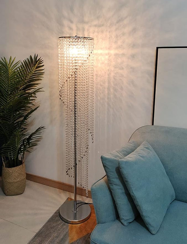 Silver Crystal Floor Lamp S Shape Chrome Finish - LeafyLoom