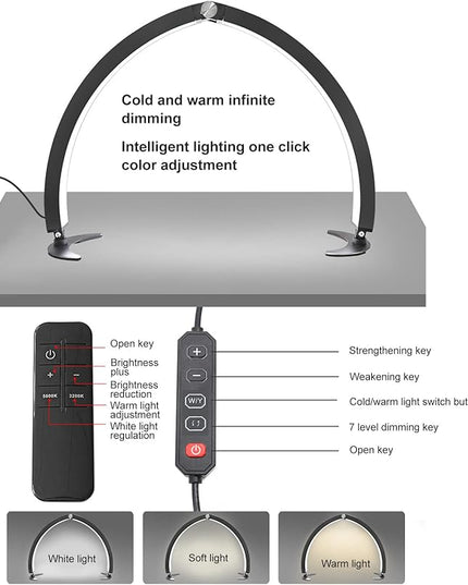 ASHATA Eyelash LED Light 28in, Estheticians Light, Tattoo Light, Lash Lamp, Eye, Half Moon Lighting for Beauty Makeup Care Lamp, Nail Desk Light with Remote, Black - LeafyLoom