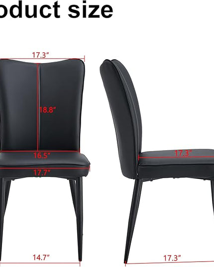 Modern Dining Chairs Set of 4, PU Leather Seat Cushions Black Dining Room Chair, with Black Metal Legs Kitchen Chair for Home Living Room, Restaurant, Black Chair Black Legs - LeafyLoom