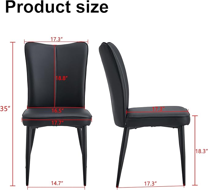 Modern Dining Chairs Set of 4, PU Leather Seat Cushions Black Dining Room Chair, with Black Metal Legs Kitchen Chair for Home Living Room, Restaurant, Black Chair Black Legs - LeafyLoom