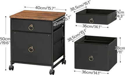HOOBRO File Cabinet, 2-Drawer Filing Cabinet, Vertical Mobile Office Cabinet, Rolling Printer Stand, for A4/Letter Size Files, Nonwovens Drawer, for Home Office, Rustic Brown and Black BFK21WJ01 - LeafyLoom