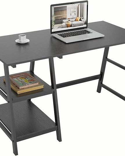 sogesfurniture 47 inches Writing Computer Study Desk with 2 Tier Storage Shelves on Left or Right Side, Trestle Desk, Home Office Study Desk,Black - LeafyLoom