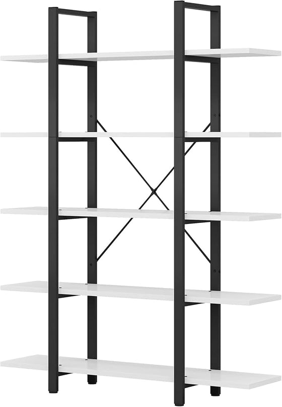 Tribesigns 5-Tier Bookshelf, Vintage Industrial Style Bookcase 72 H x 12 W x 47L Inches, White - LeafyLoom