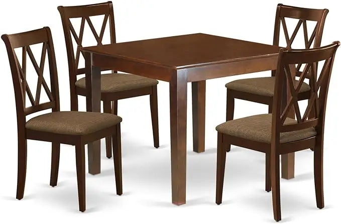 East West Furniture OXCL5-MAH-C Oxford 5 Piece Set for 4 Includes a Square Table and 4 Linen Fabric Kitchen Dining Chairs, 36x36 Inch - LeafyLoom