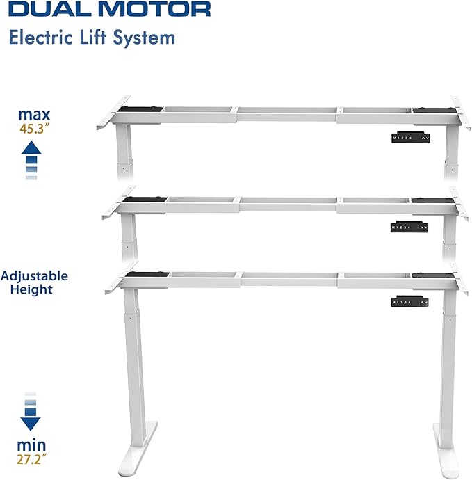 AIMEZO Standing Desk Frame, Dual Motor Electric Height Adjustable Sit Stand Desk Frame with 4 Memory Preset Button, USB Charging Port for Home Office (2 Tier Legs, White) - LeafyLoom