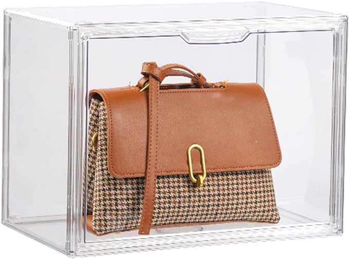 FABROK Clear Book Storage Organizer Box, Plastic Stackable Book Display Case with Magnetic Door, Assemble Storage Showcase for Toy Dolls, Books, Handbags, Shoes Organizing - LeafyLoom