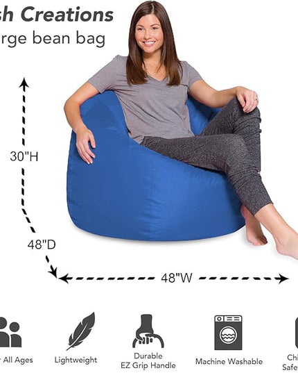 Posh Creations Bean Bag Chair for Kids, Teens, and Adults Includes Removable and Machine Washable Cover, Solid Royal Blue, 48in - X-Large - LeafyLoom