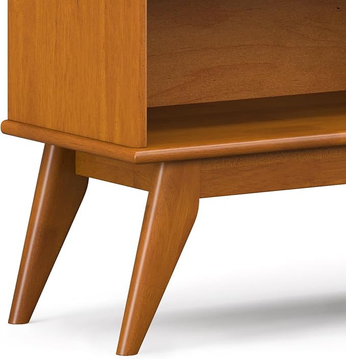 SIMPLIHOME Draper SOLID HARDWOOD 30 inch x 64 inch Mid Century Modern Low Bookcase in Teak Brown for The Living Room, Study Room and Office - LeafyLoom