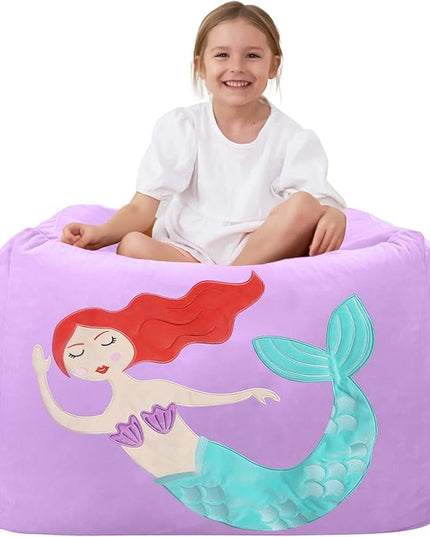 Aubliss Unicorn Stuffed Animal Storage Bean Bag Chair for Kids, Velvet Extra Soft Beanbag Chairs Cover, X-Large Stuffable Zipper Bean Bag for Organizing Plush Toys Girls Bedroom Decor, Purpl - LeafyLoom