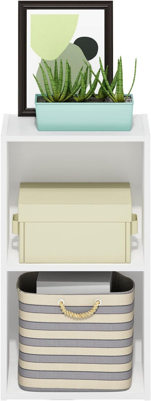 Furinno Luder Bookcase / Book / Storage, 2-Tier Cube, White - LeafyLoom