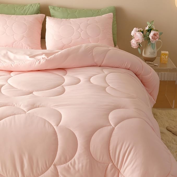Pink Flower Comforter California King Pink Sunflower Print Bed Cal King Comforter Set 3 PCs Dark Pink Floral Comforter Set for Women Girls Bedroom Decor All Season Hotel Quality Comforter - LeafyLoom