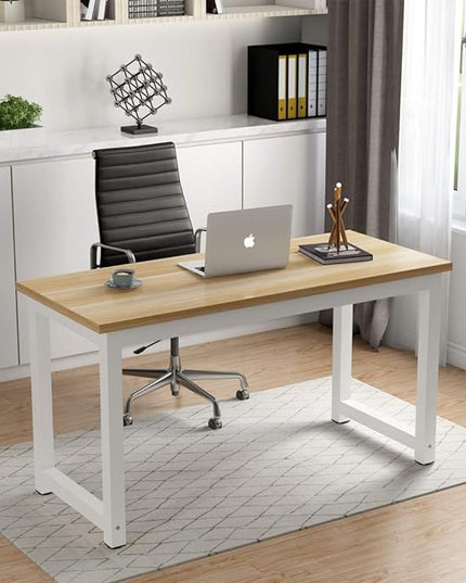 Tribesigns Modern Computer Desk, 55 inch Large Office Desk Computer Table Study Writing Desk for Home Office, Walnut + White Leg - LeafyLoom